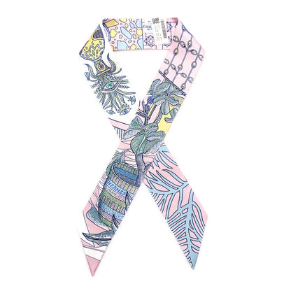 Hermes Silk La Danse Des Amazones Twilly Rose Pale Bleu Jaune 1 of 3