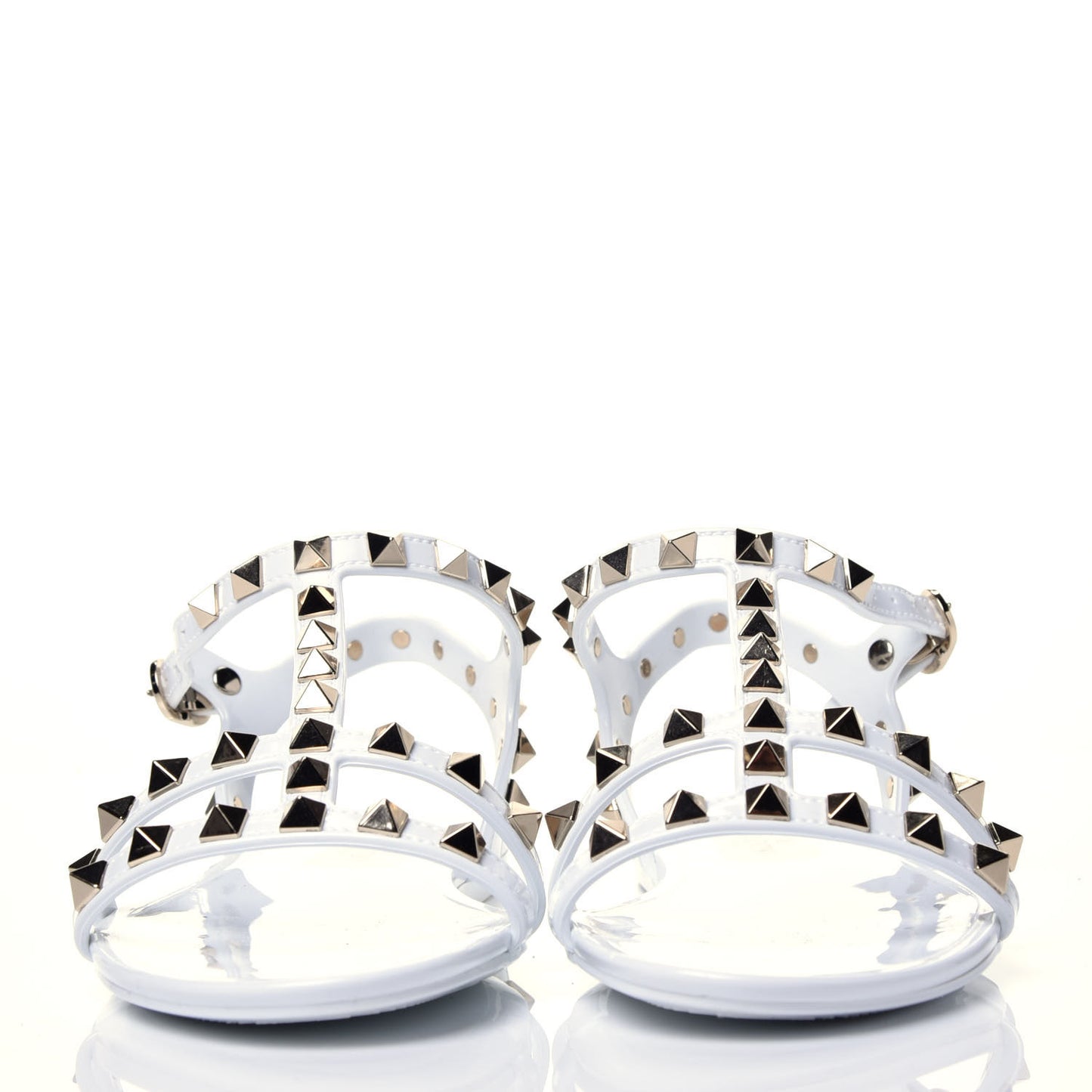 PVC Jelly Rockstud Caged Flat T-Strap Sandals 35 Optic White