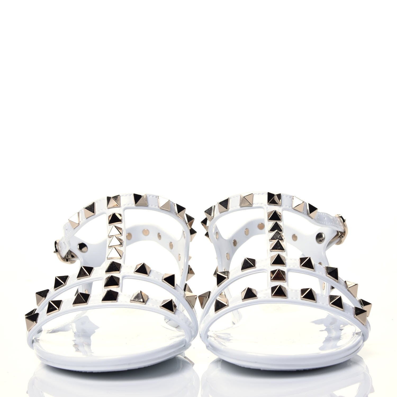 Valentino Garavani PVC Jelly Rockstud Caged Flat T-Strap Sandals 35 Optic White 2 of 10