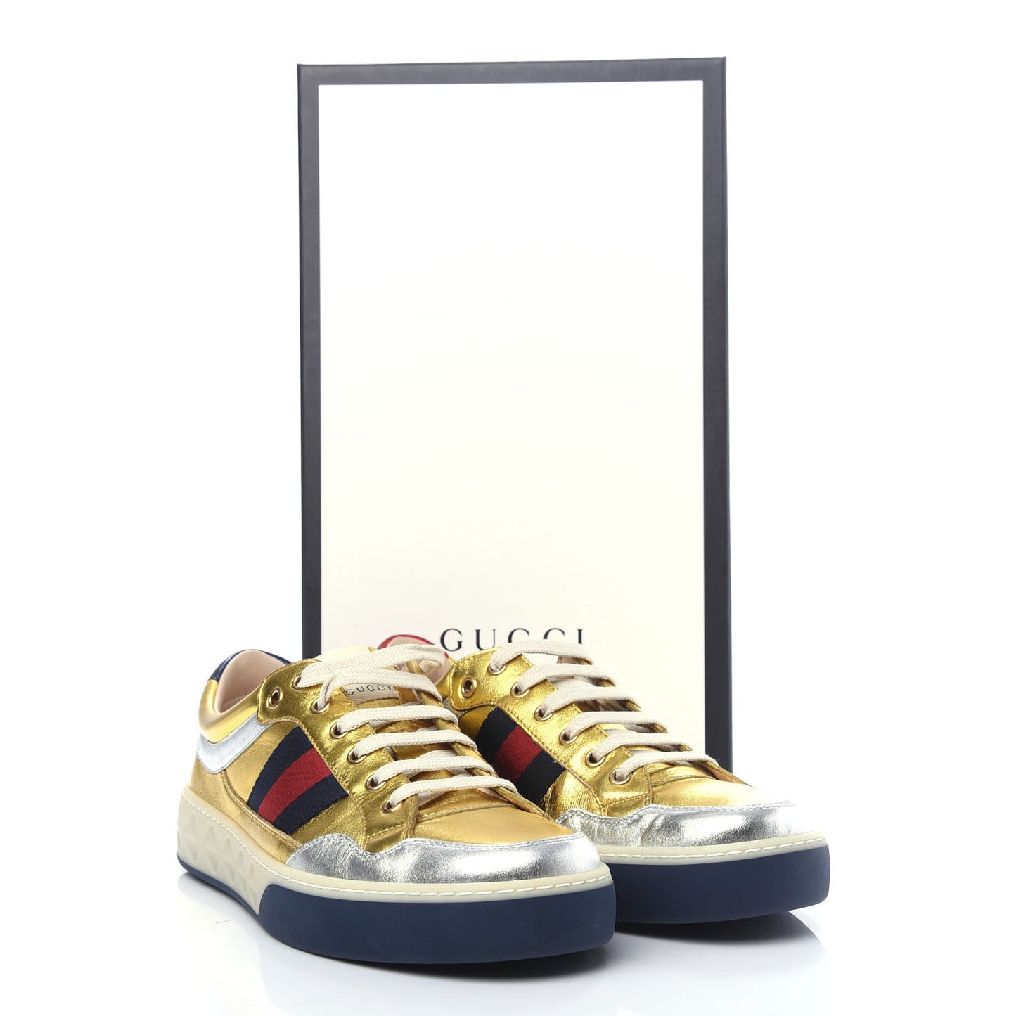 Metallic Nappa Web Mens Low Top Sneakers 8.5 Argento Oro Vecchio