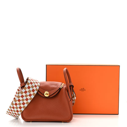 Hermes Taurillon Clemence Maxi Quadrille Mini Lindy 20 Cuivre Chai Nata Bleu Brume 10 of 10