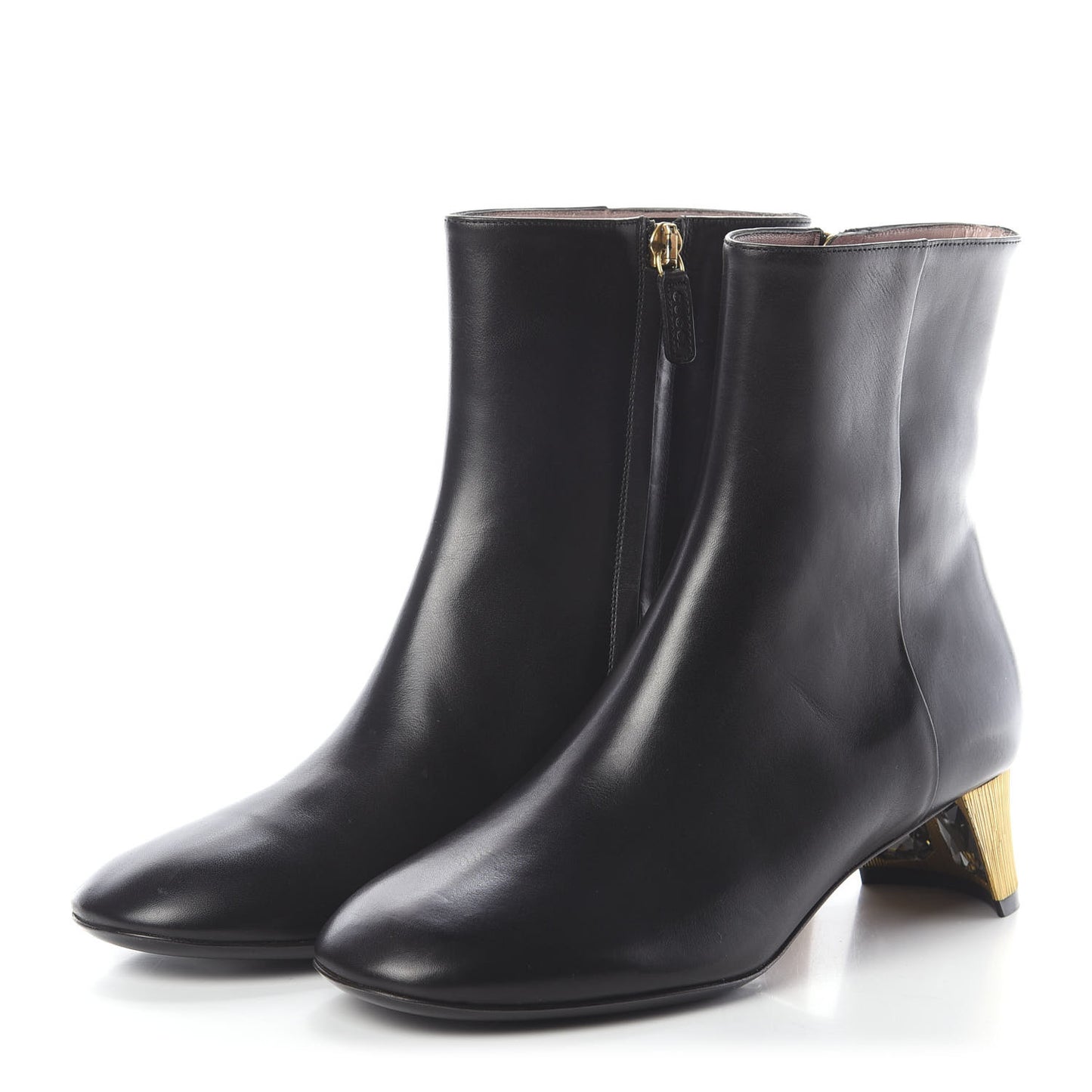 Calfskin Diamond Heel Ankle Boots 35 Black