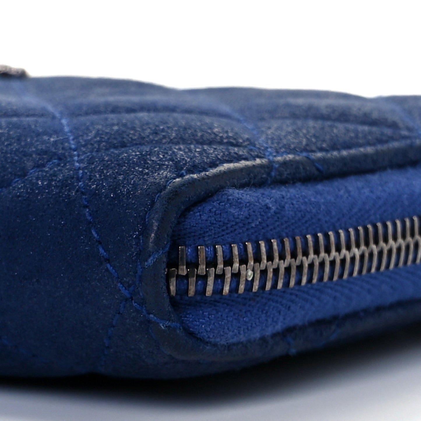 Iridescent Calfskin Quilted Long Zip Around Wallet Blue