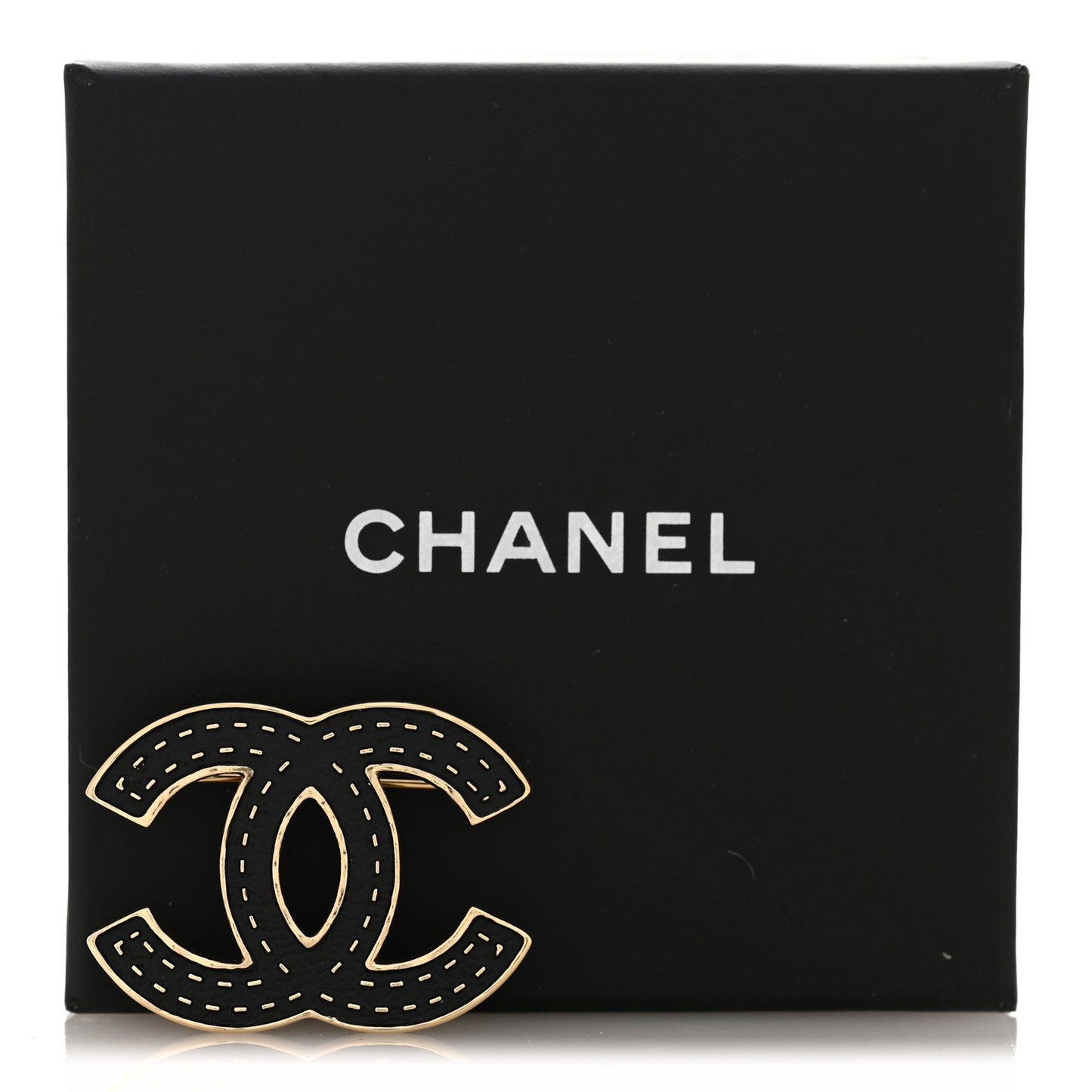 Metal Enamel CC Brooch Gold Black