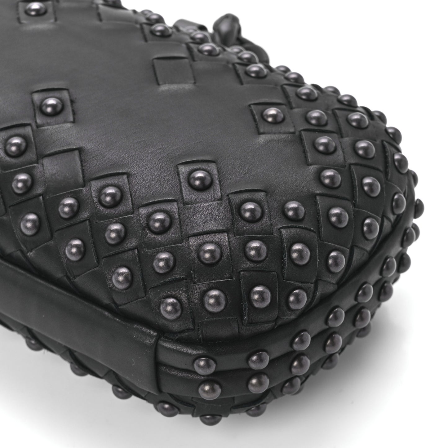 Waxy Nappa Intrecciato Knot Studded Clutch Black