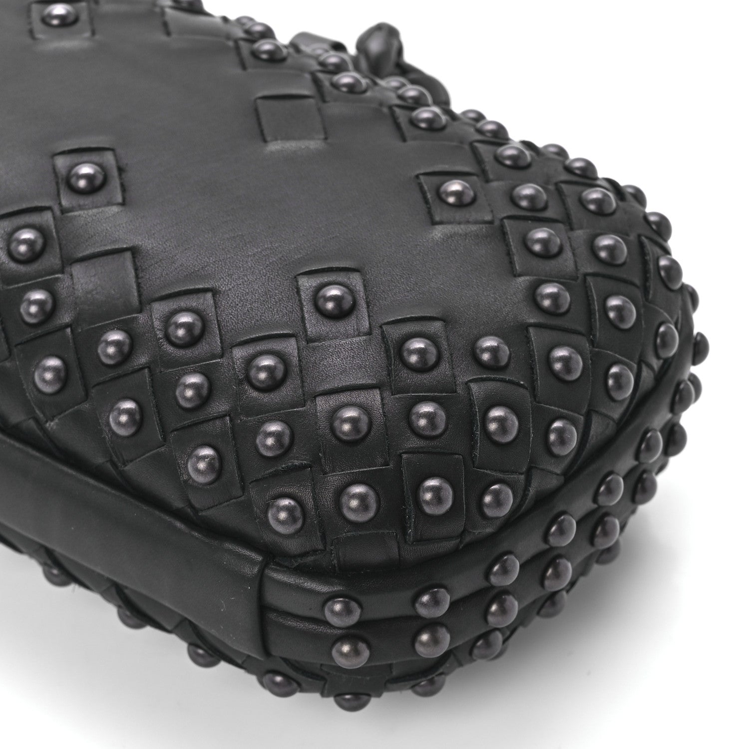 Bottega Veneta Waxy Nappa Intrecciato Knot Studded Clutch Black 9 of 10