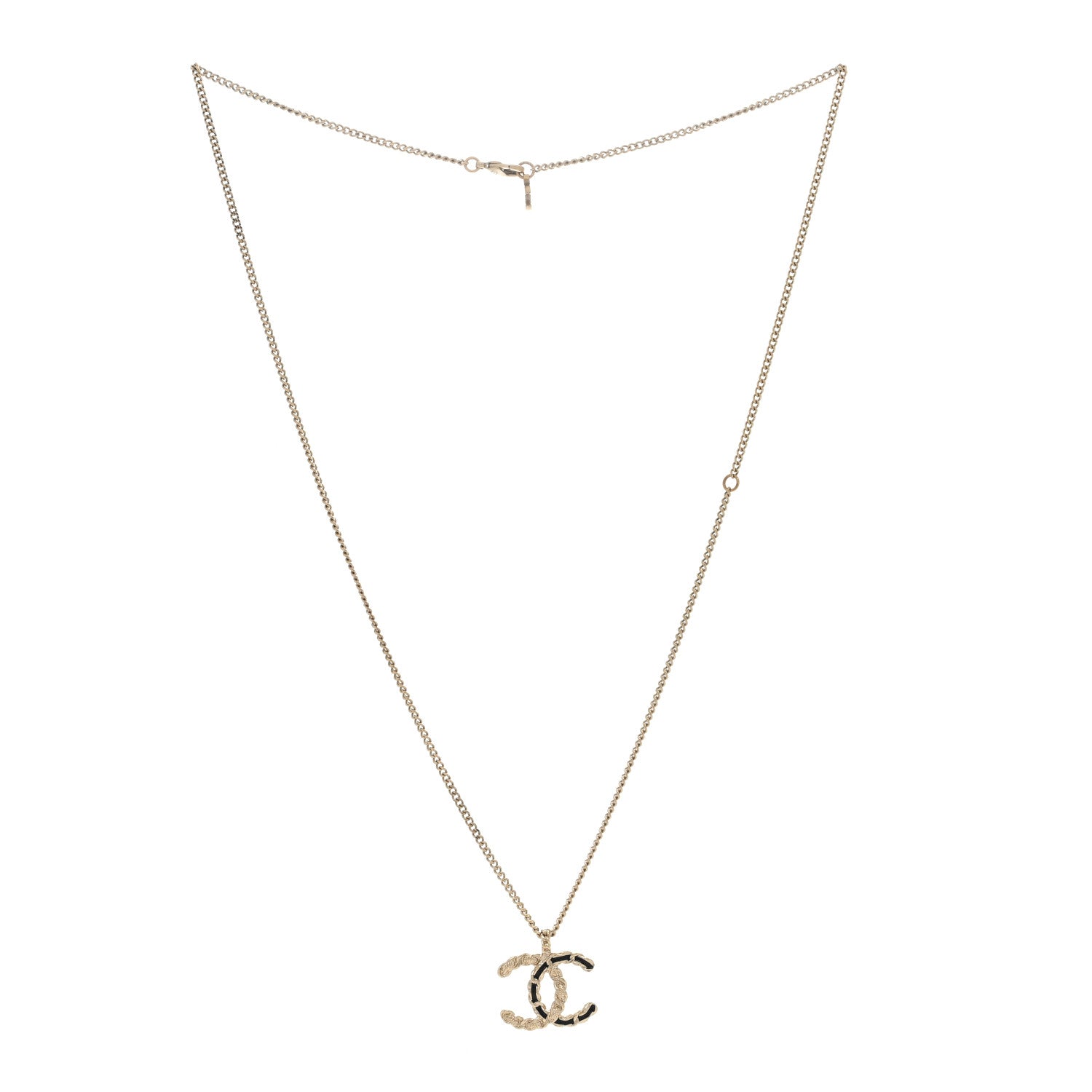 Chanel Enamel Metal Chain French New Wave CC Necklace Black Gold 2 of 3