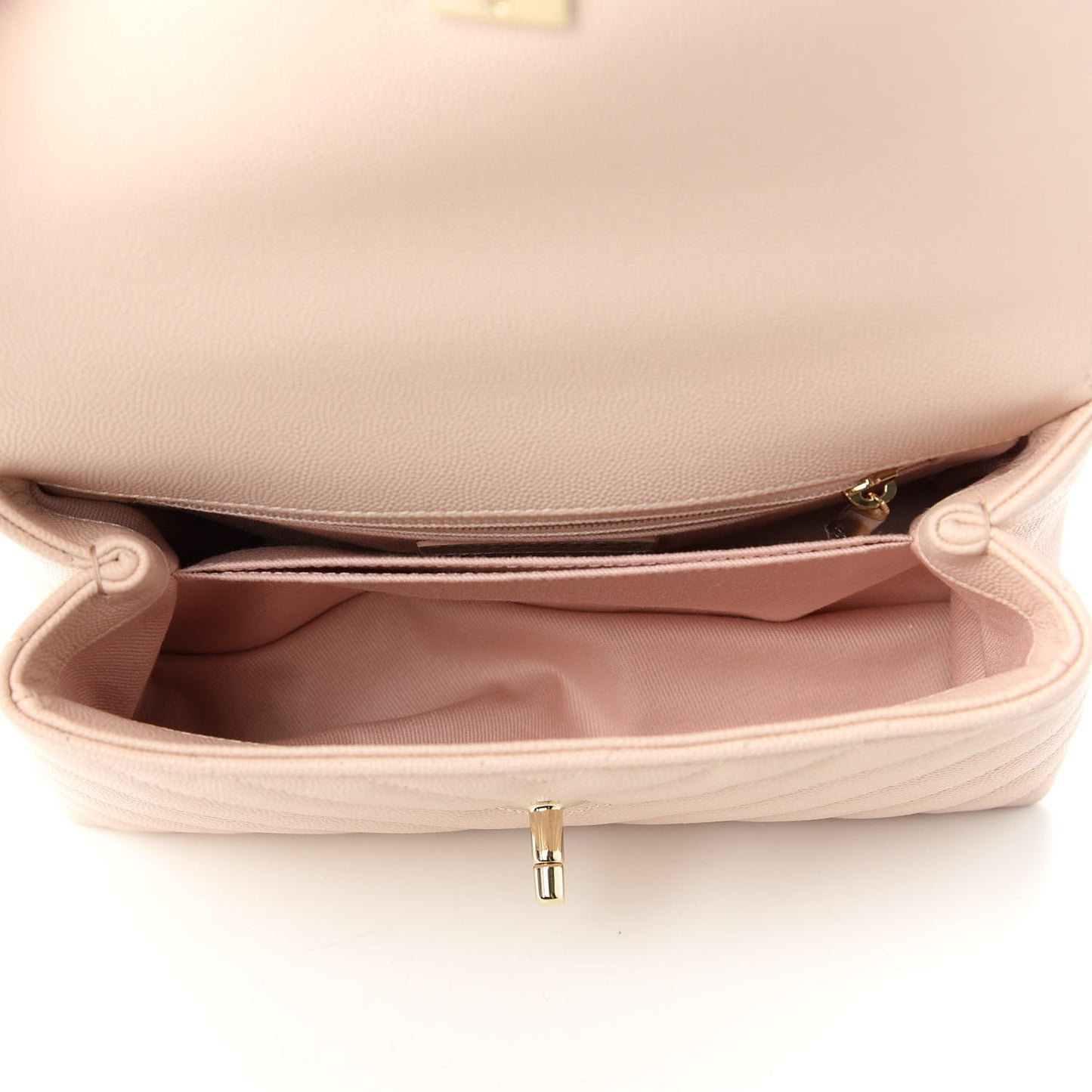 Caviar Lizard Embossed Chevron Quilted Mini Coco Handle Flap Beige