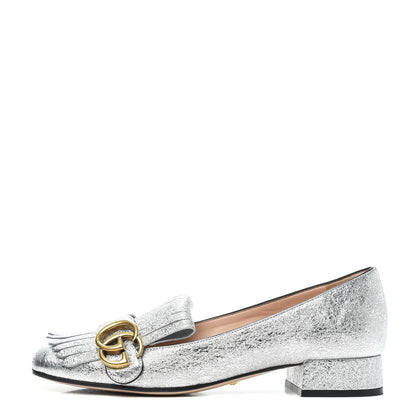 Gucci Galassia GG Marmont Fringe 25mm Loafer Pumps 37 Argento 1 of 7