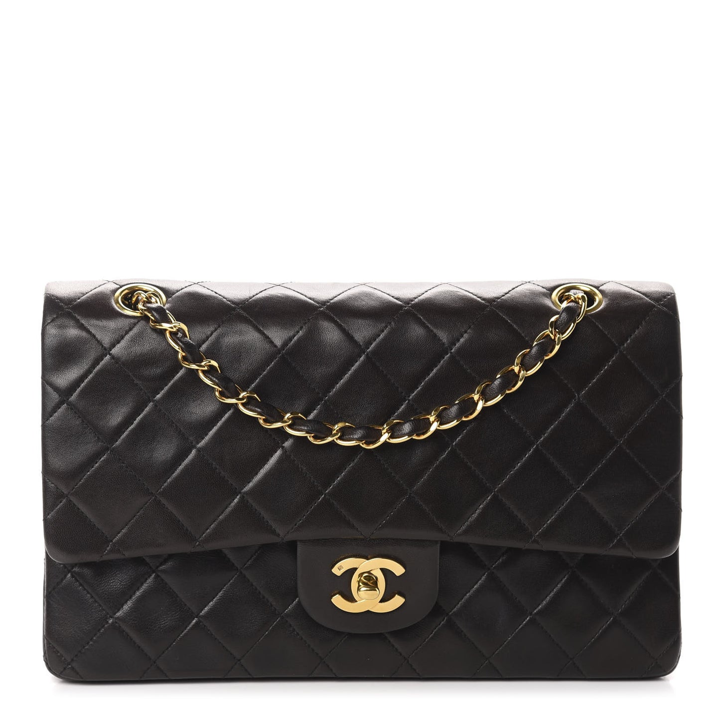 Lambskin Quilted Medium Double Flap Black