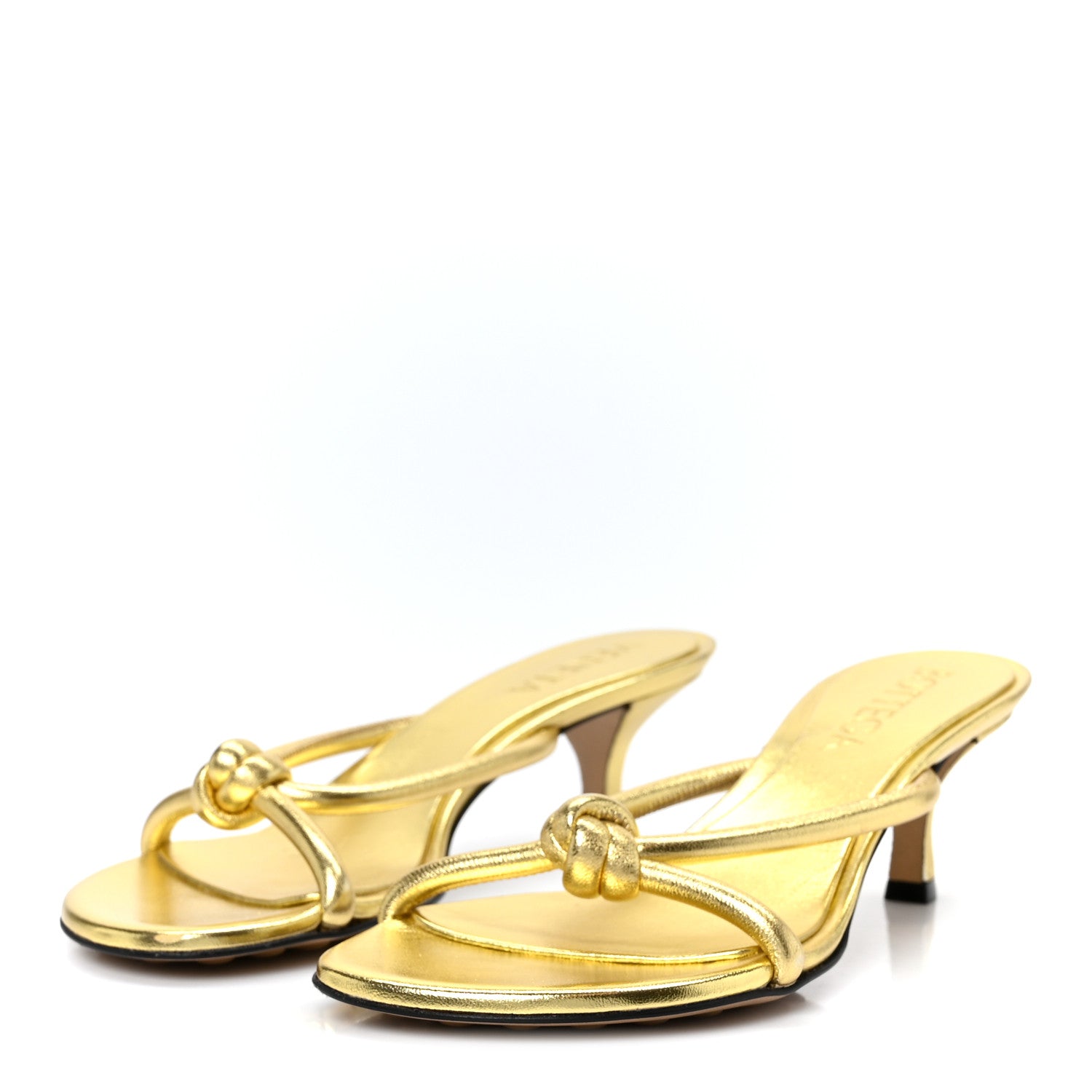 Bottega Veneta Metallic Nappa Blink Knot Mule Sandals 37.5 Gold 4 of 10