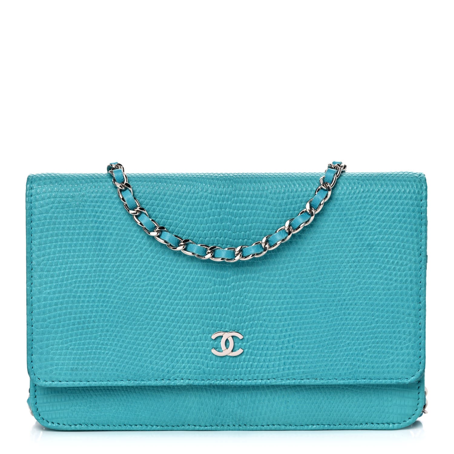 Chanel Lizard Wallet on Chain WOC Turquoise 1 of 14