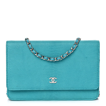 Chanel Lizard Wallet on Chain WOC Turquoise 1 of 14