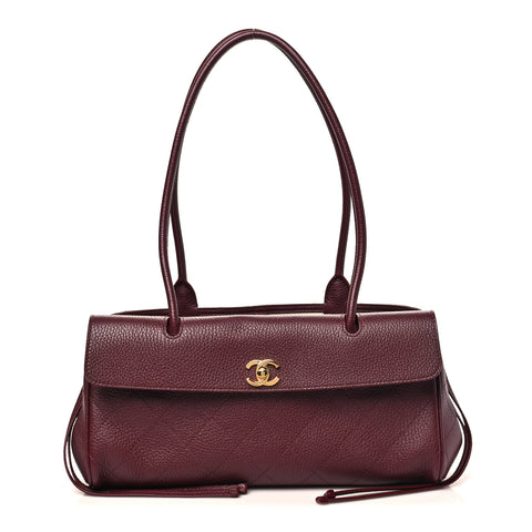 Grained Calfskin Stitched Urban Essentials Small Shopping Bag Burgundy