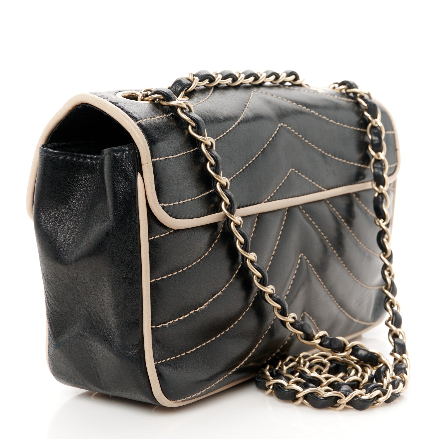 Chanel Lambskin Quilted Single Flap Bag Black Beige 3 of 11