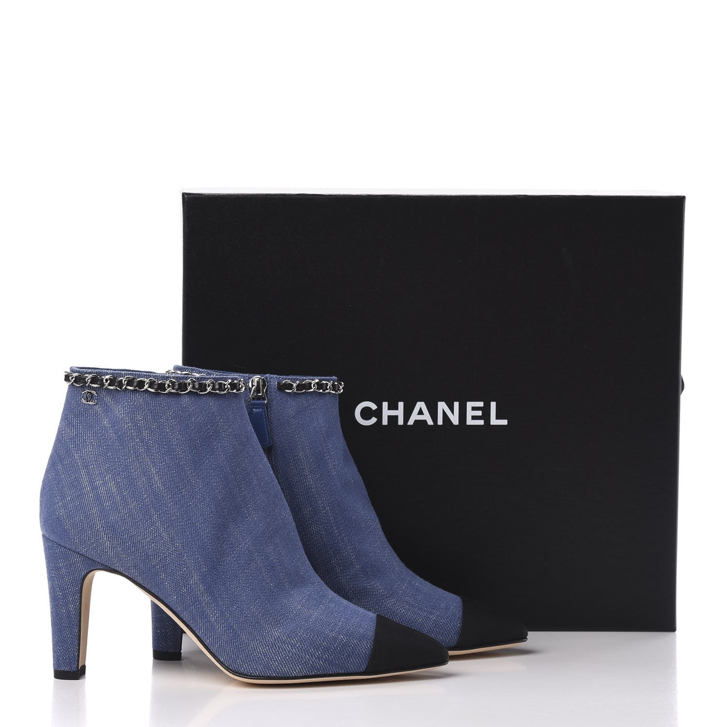 Denim Grosgrain Cap Toe Short Boots 37 Blue