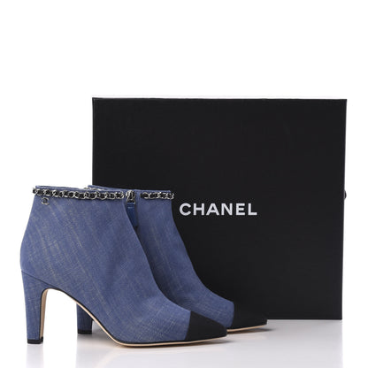 Chanel Denim Grosgrain Cap Toe Short Boots 37 Blue 9 of 9