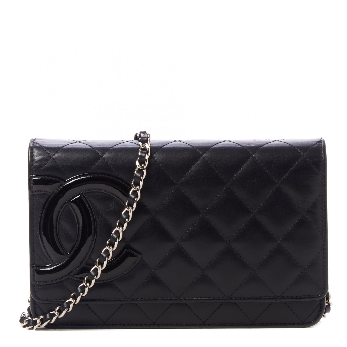 Calfskin Quilted Cambon Wallet On Chain WOC Black
