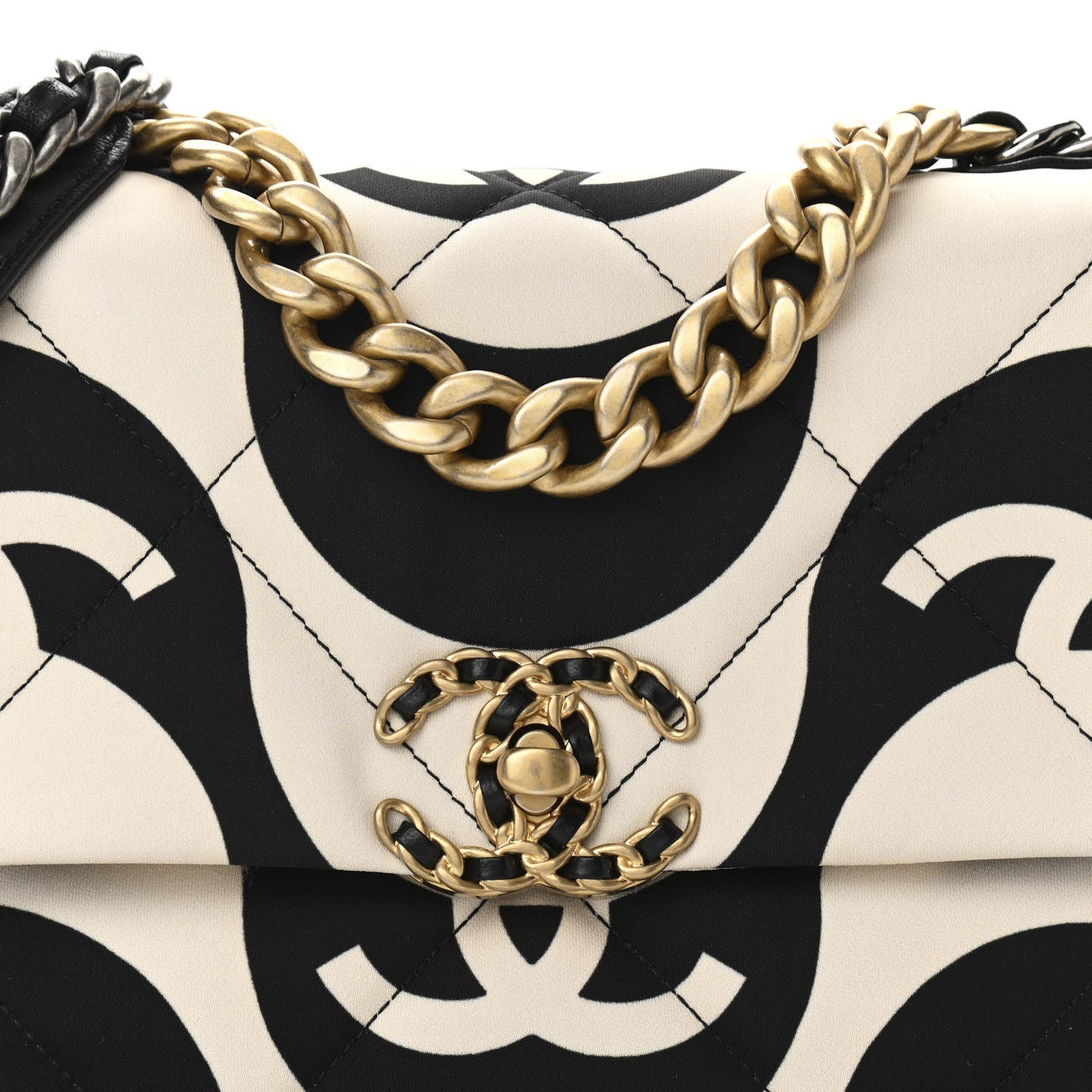 Fabric Printed Medium Chanel 19 Flap Black Ecru