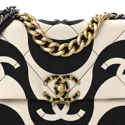 Chanel Fabric Printed Medium Chanel 19 Flap Black Ecru 8 of 10