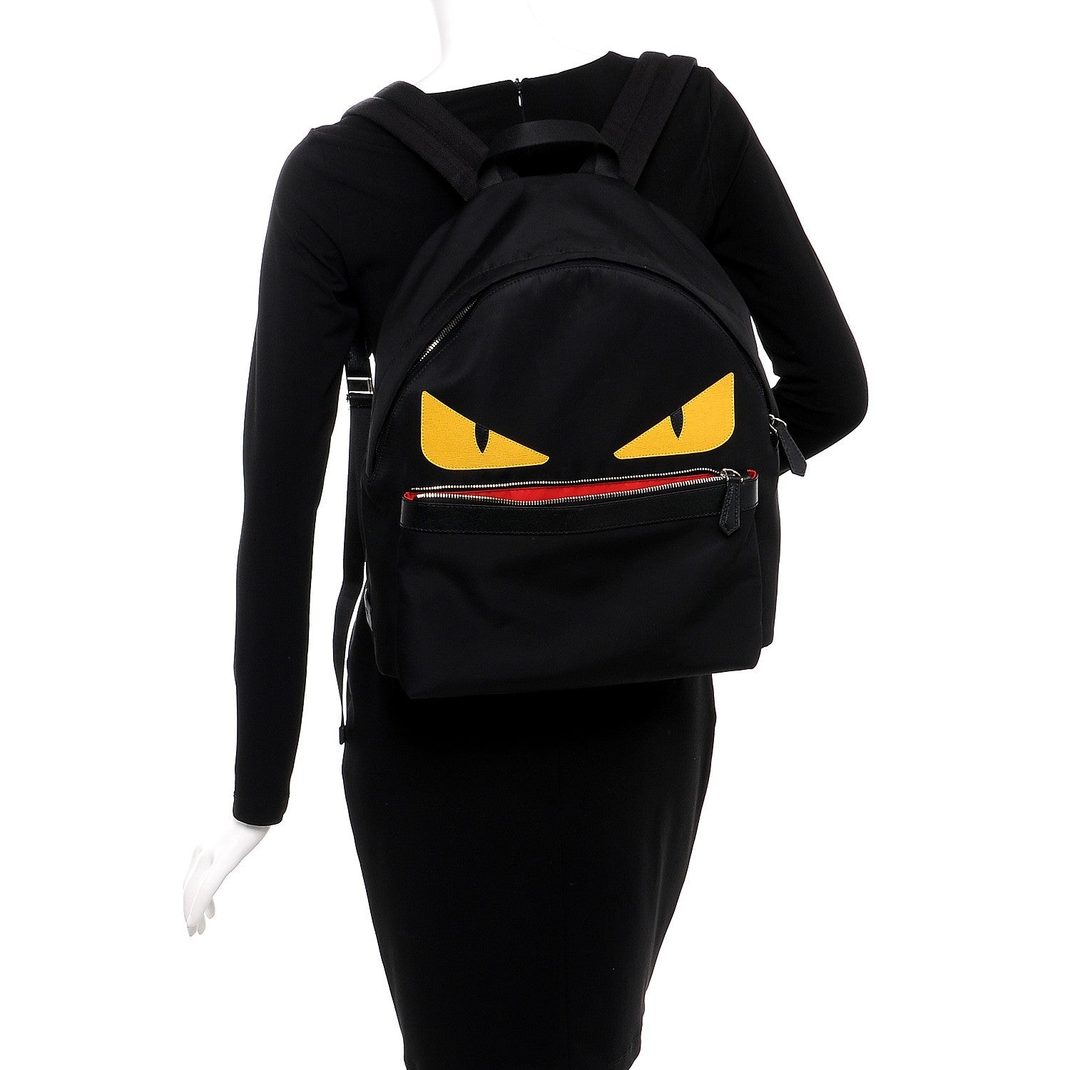 Fendi Nylon Vitello Elite Monster Eyes Rounded Backpack Black Yellow 2 of 8