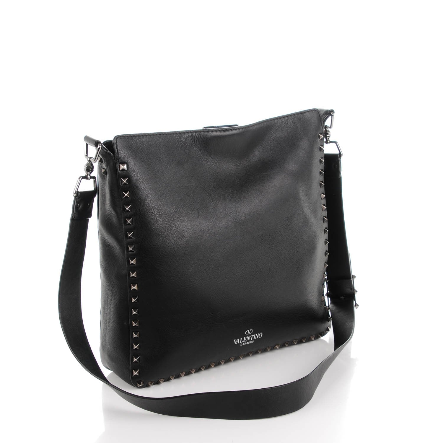Valentino Garavani Calfskin Large Rockstud All Over Flip-Lock Messenger Bag Black 3 of 6