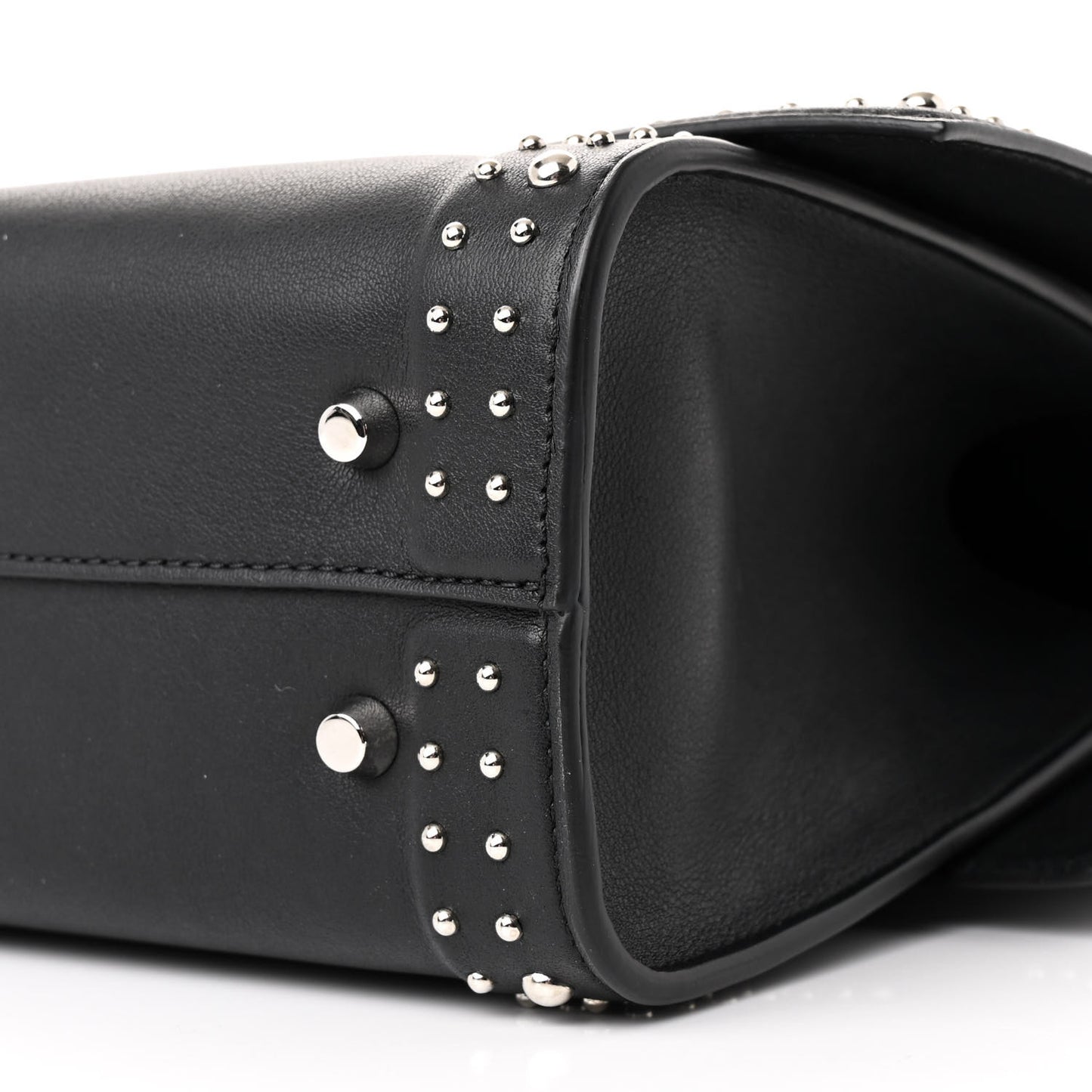 Grained Calfskin Studded Small Shark Lock Satchel Black
