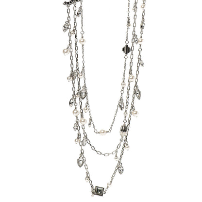 Chanel Pearl Baguette Crystal CC Maltese Cross Necklace Silver Black 1 of 6