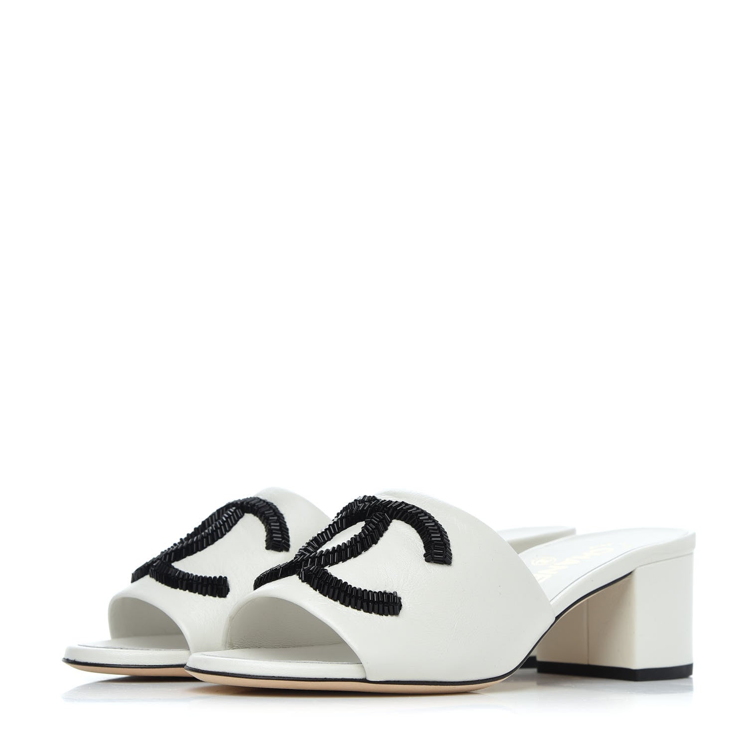 Chanel Lambskin Beaded CC Mule Sandal 36 White 3 of 15