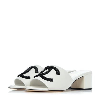 Chanel Lambskin Beaded CC Mule Sandal 36 White 3 of 15