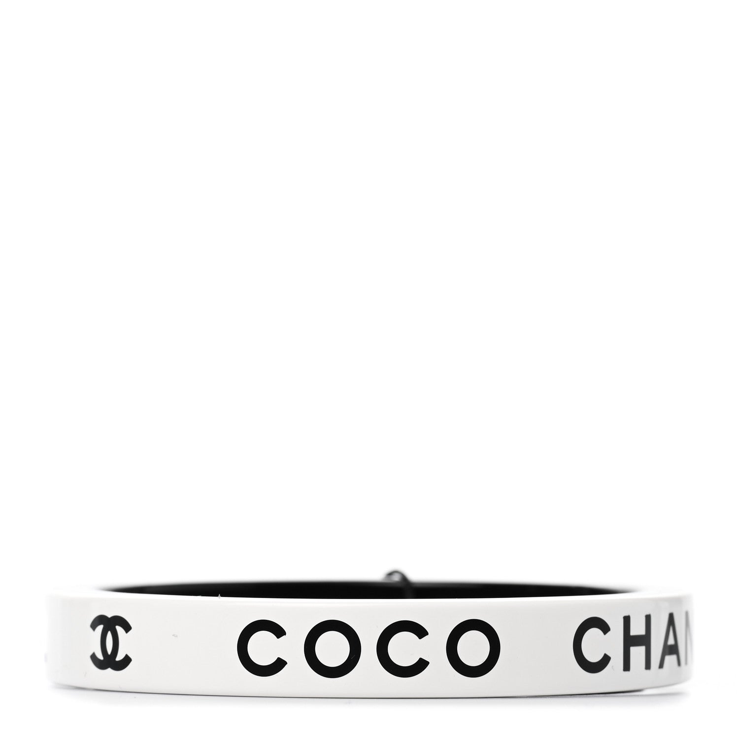 Chanel Resin Logo Bangle Bracelet White Black 3 of 5
