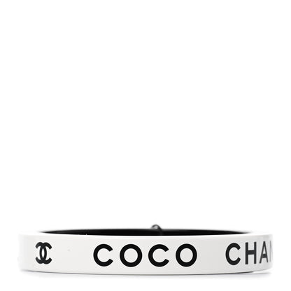 Chanel Resin Logo Bangle Bracelet White Black 3 of 5