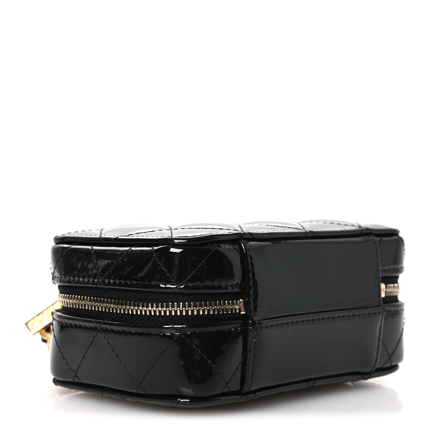 Patent Quilted Top Handle Mini Vanity Case Black