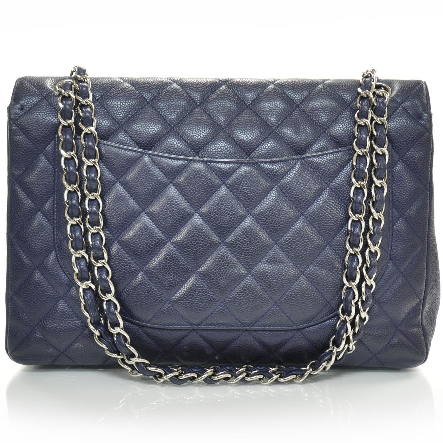 Caviar Maxi Flap Navy Blue SHW