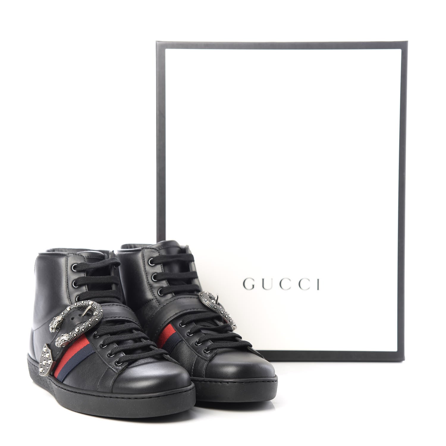 Gucci Calfskin Ayers Web Mens Dionysus High Top Sneakers 8.5 Black 10 of 10