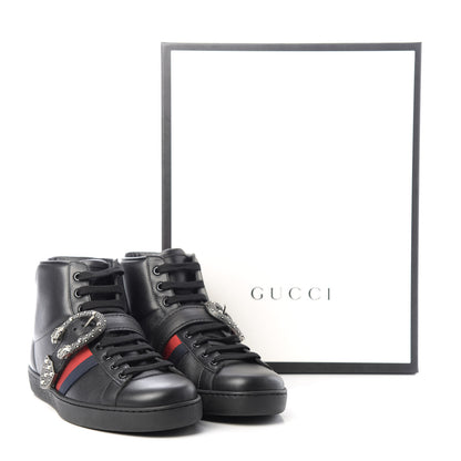 Gucci Calfskin Ayers Web Mens Dionysus High Top Sneakers 8.5 Black 10 of 10
