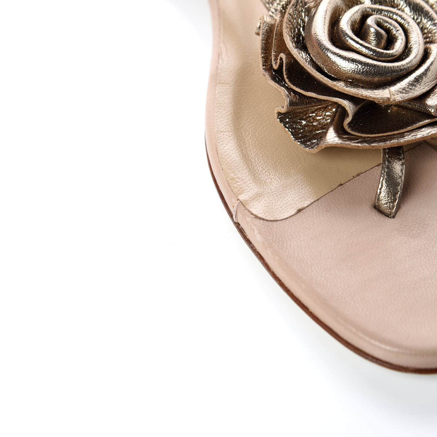 Metallic Calfskin Rose Slingback Flat Thong Sandals 40 Alba