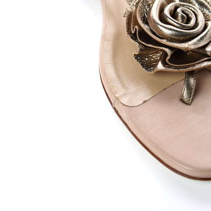 Valentino Garavani Metallic Calfskin Rose Slingback Flat Thong Sandals 40 Alba 12 of 13
