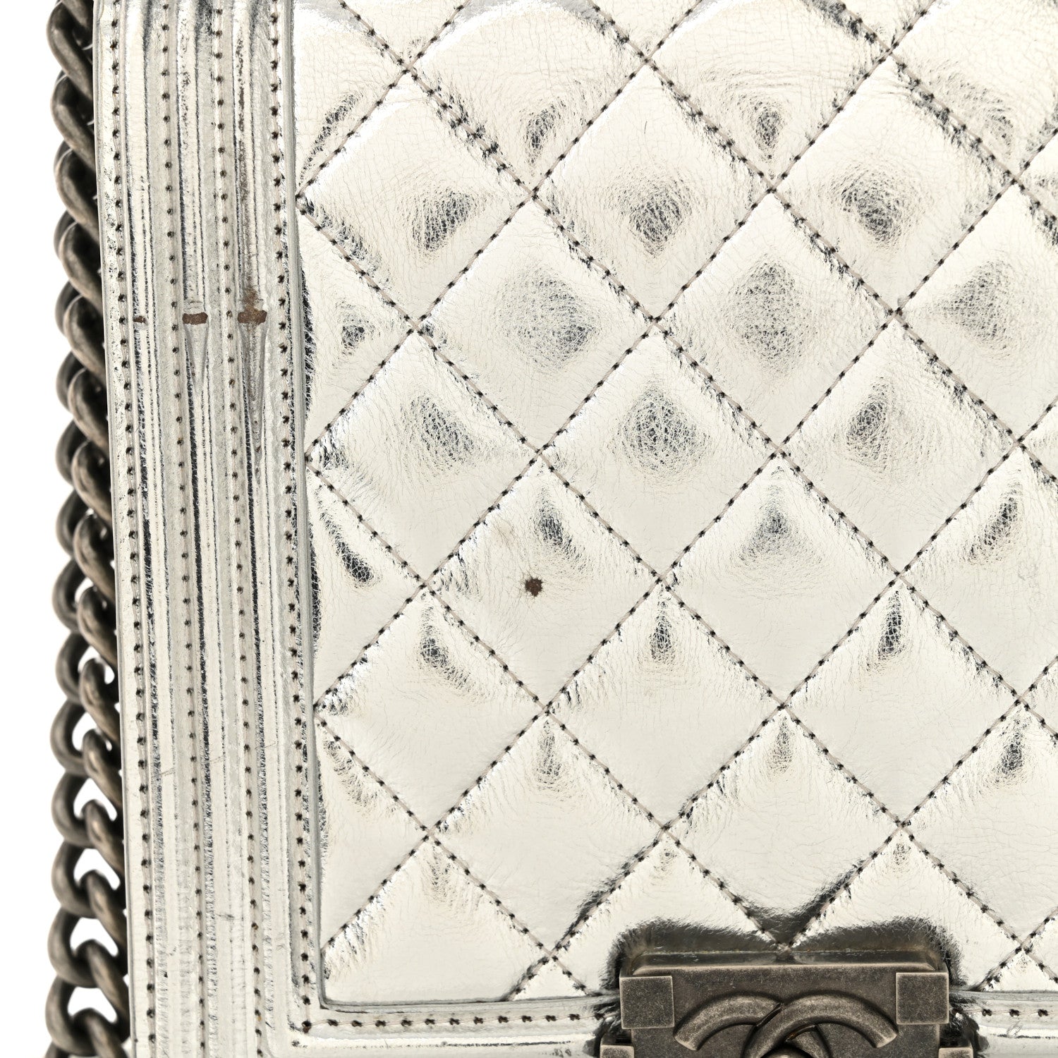 Chanel Metallic Goatskin Quilted North South Boy Flap Silver 13 of 16