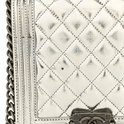 Chanel Metallic Goatskin Quilted North South Boy Flap Silver 13 of 16
