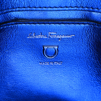 Salvatore Ferragamo Metallic Woven Calfskin Trifolio Shoulder Bag Bluette 7 of 10