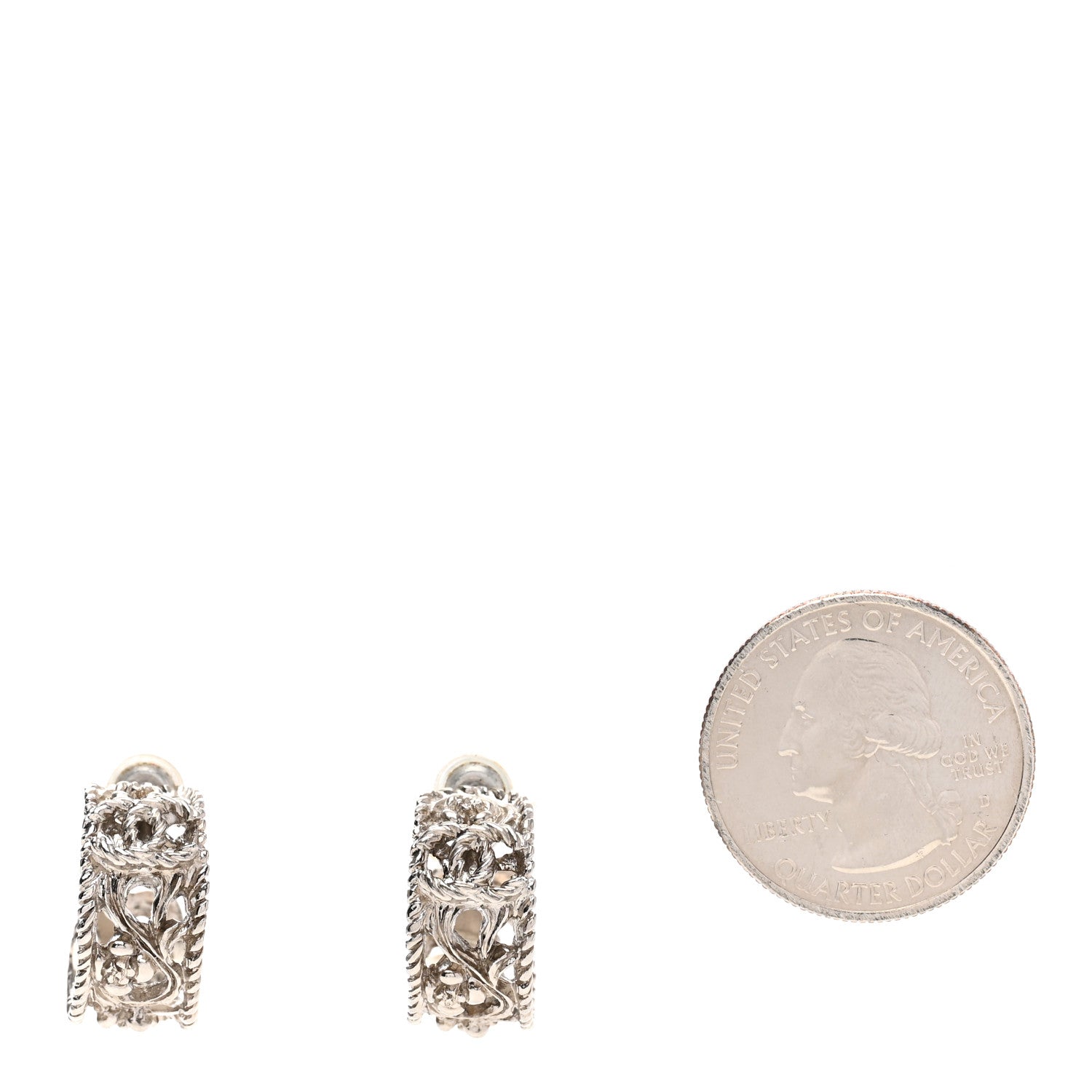 Chanel CC Camellia Hoop Earrings Silver 2 of 4