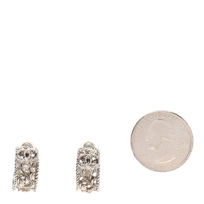 Chanel CC Camellia Hoop Earrings Silver 2 of 4