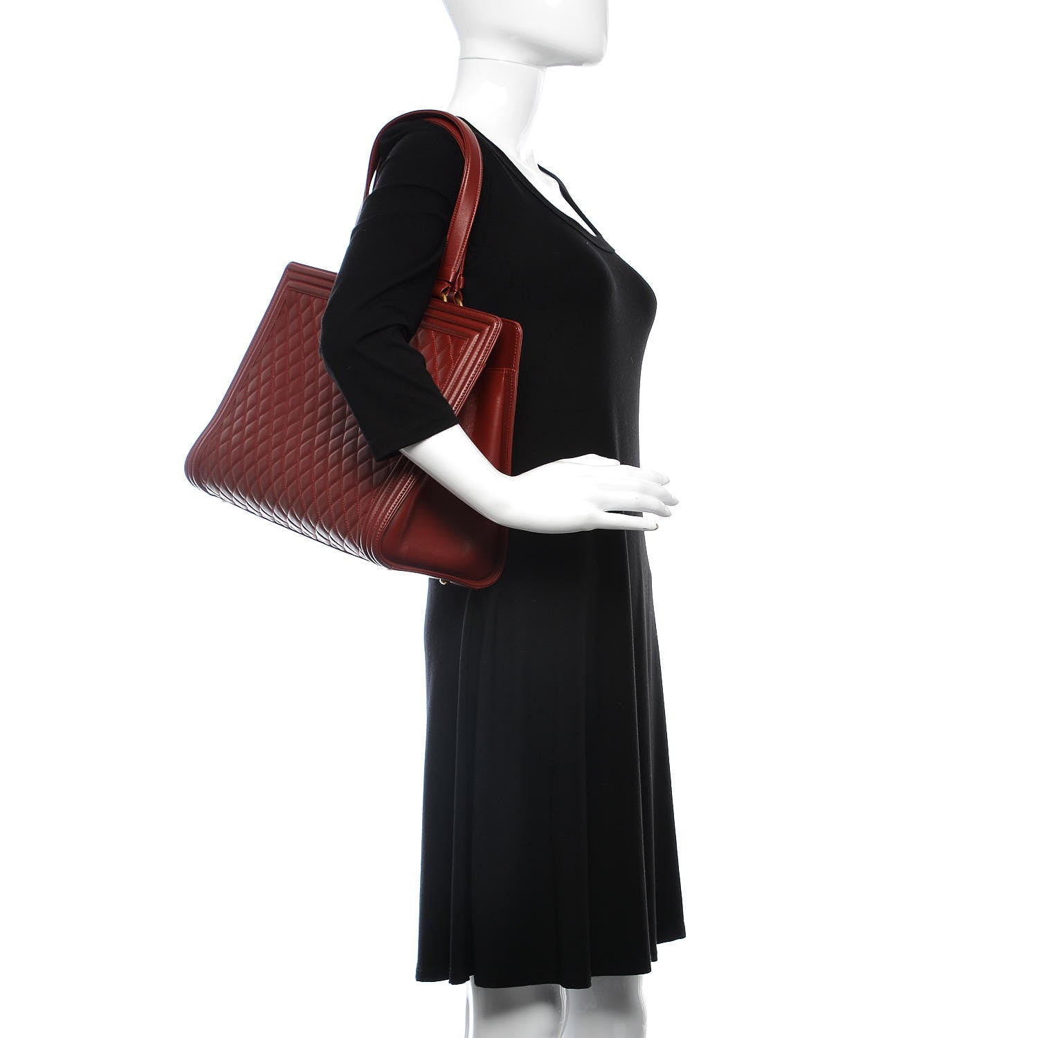 Chanel Lambskin Quilted Boy Shopping Tote Dark Red 2 of 10