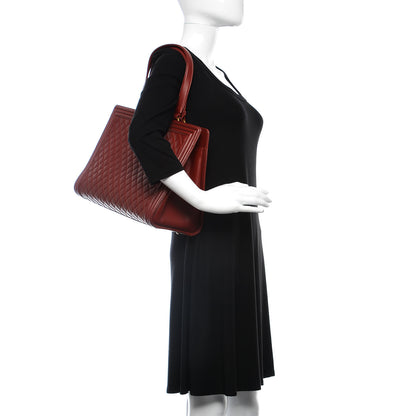 Chanel Lambskin Quilted Boy Shopping Tote Dark Red 2 of 10