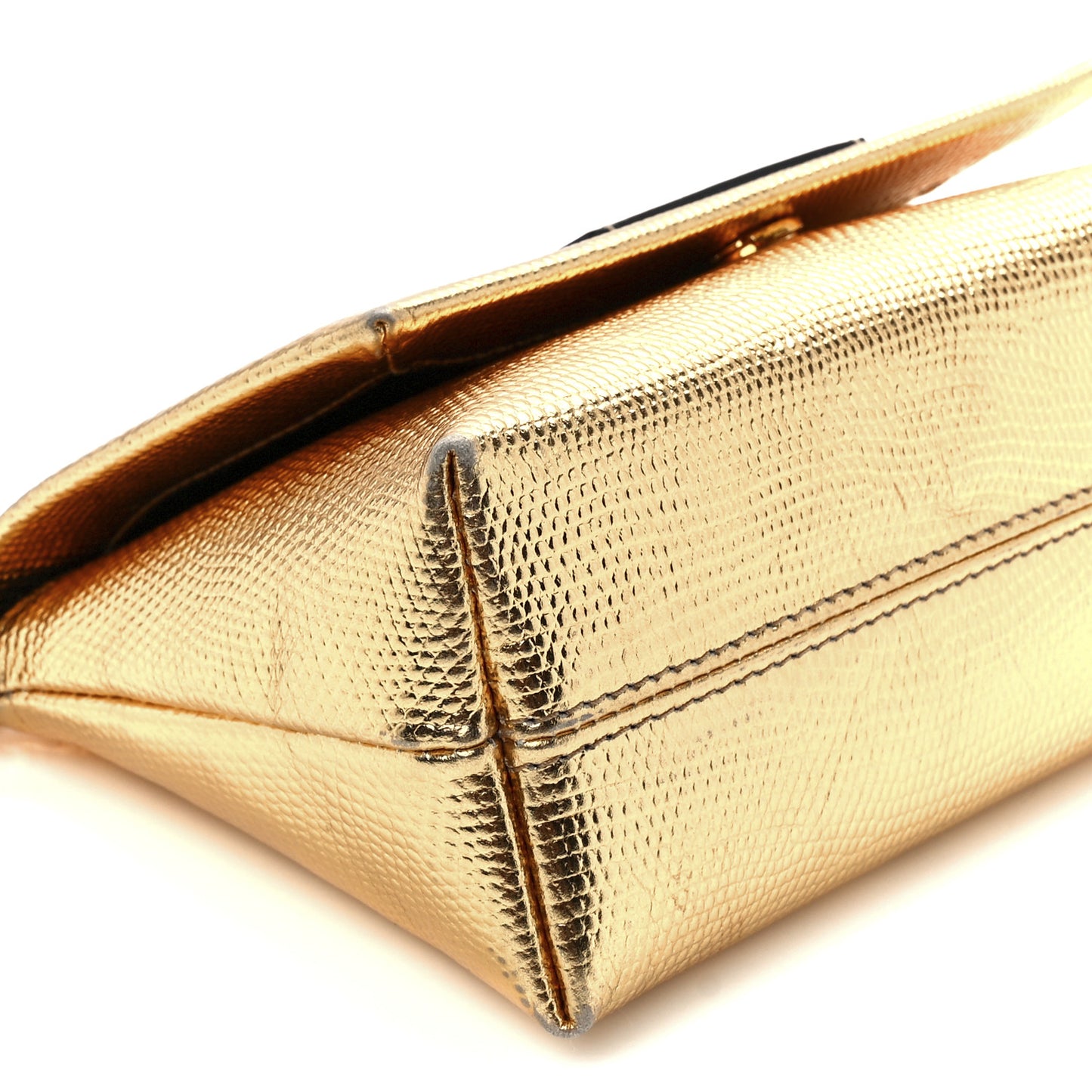 Lizard Embossed Metallic Mini Label Shoulder Bag Gold