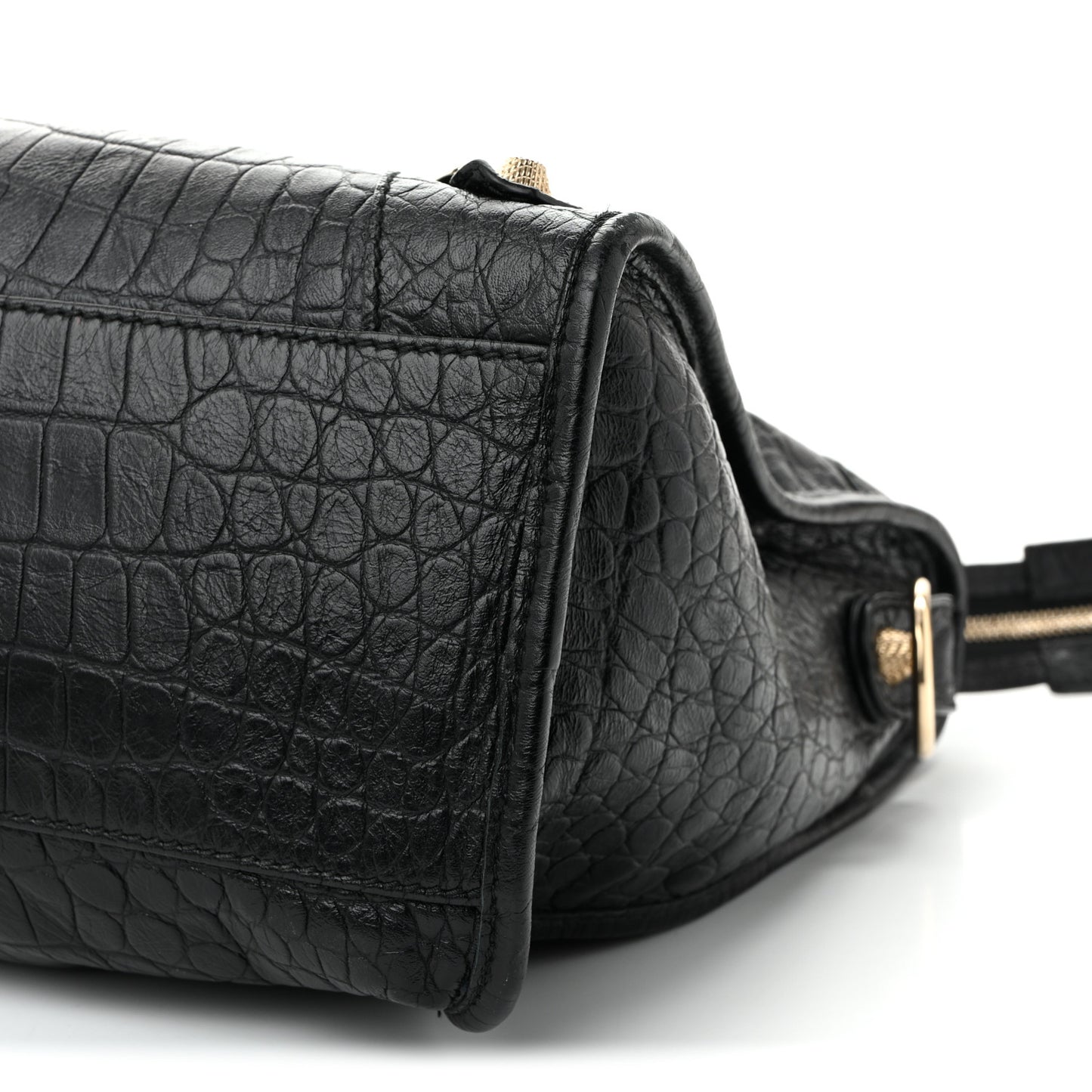 Calfskin Crocodile Embossed Giant 12 Gold Hardware City Black