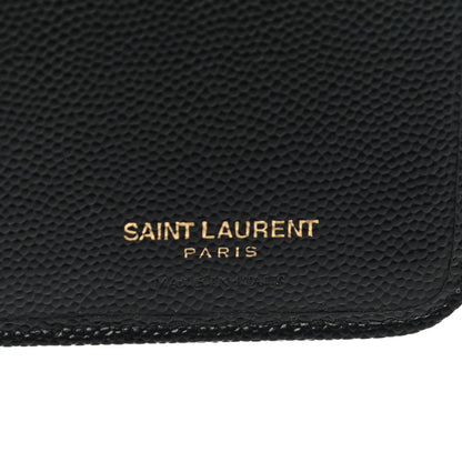 Saint Laurent Grain De Poudre Matelasse Chevron Monogram Compact Zip Around Wallet Black 7 of 11