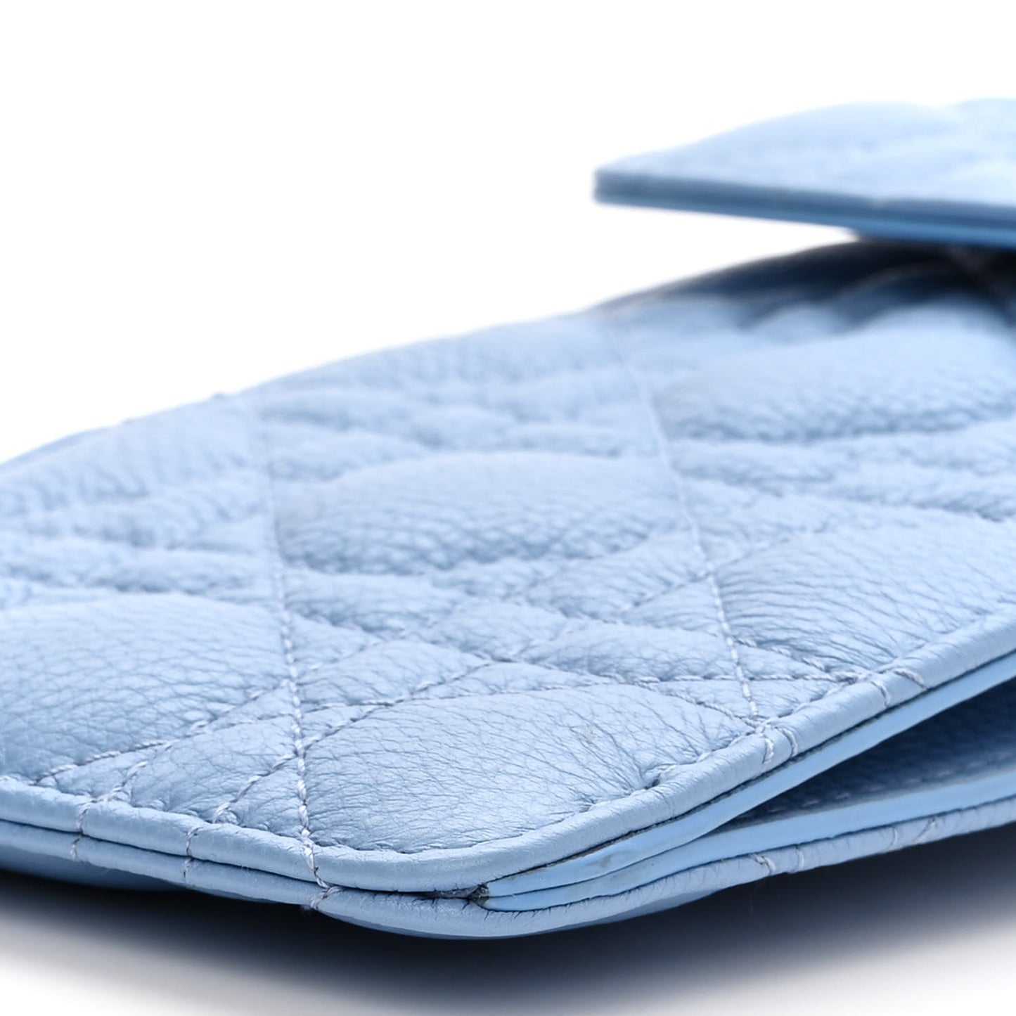 Grained Calfskin Cannage Caro Phone Pouch Holder Cornflower