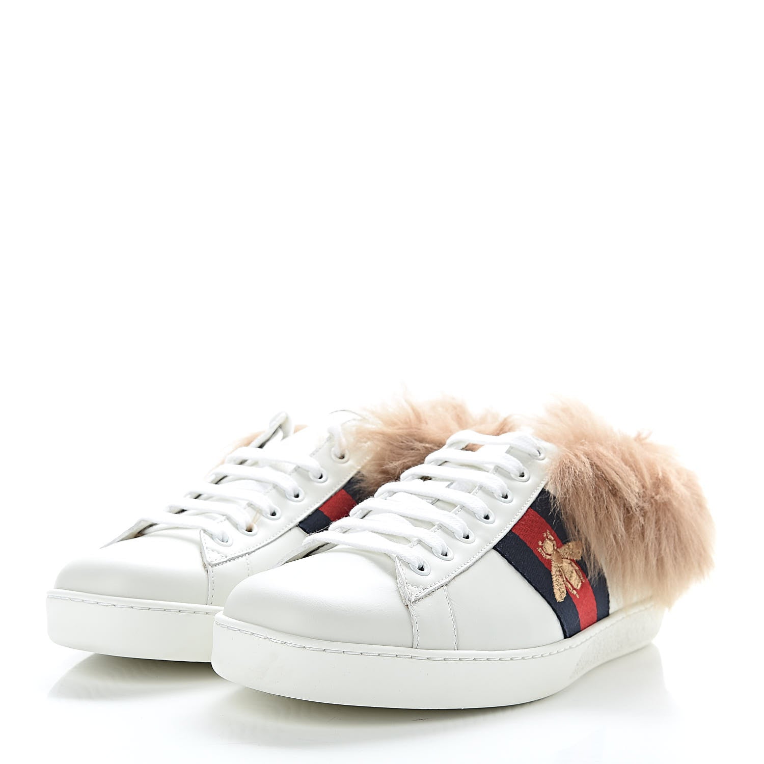 Gucci Calfskin Wool Web Bee Embroidered Mens Ace Sneakers 8.5 White 3 of 10